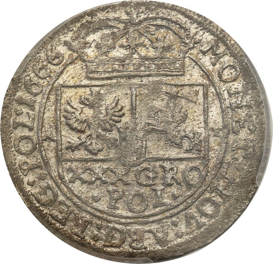 Jan II Kazimierz. Tymf (złotówka) 1666, Kraków PCGS MS62 (MAX)